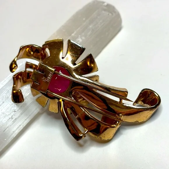 Crown Trifari Alfred Philippe Fur Clip 1940's Gold Vermeil Sterling Silver - Picture 5 of 7